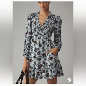 Anthropologie Long Sleeve V-neck Ruffle Mini NWT